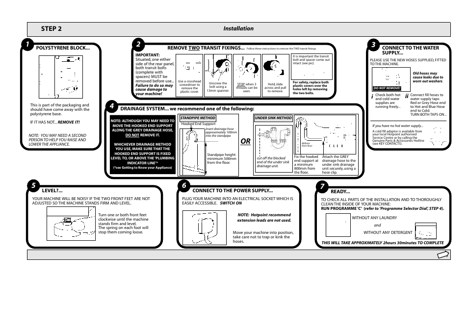 Step 2, Installation ii i | Hotpoint WMA22 User Manual | Page 3 / 11