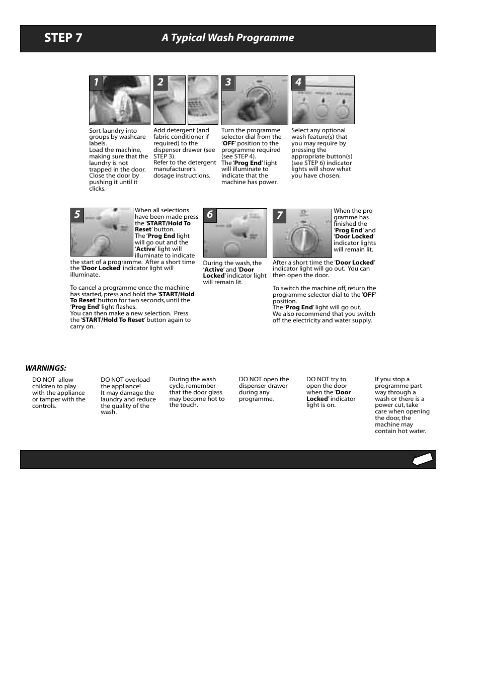 Step 7, A typical wash programme | Hotpoint WMA22 User Manual | Page 8 / 11