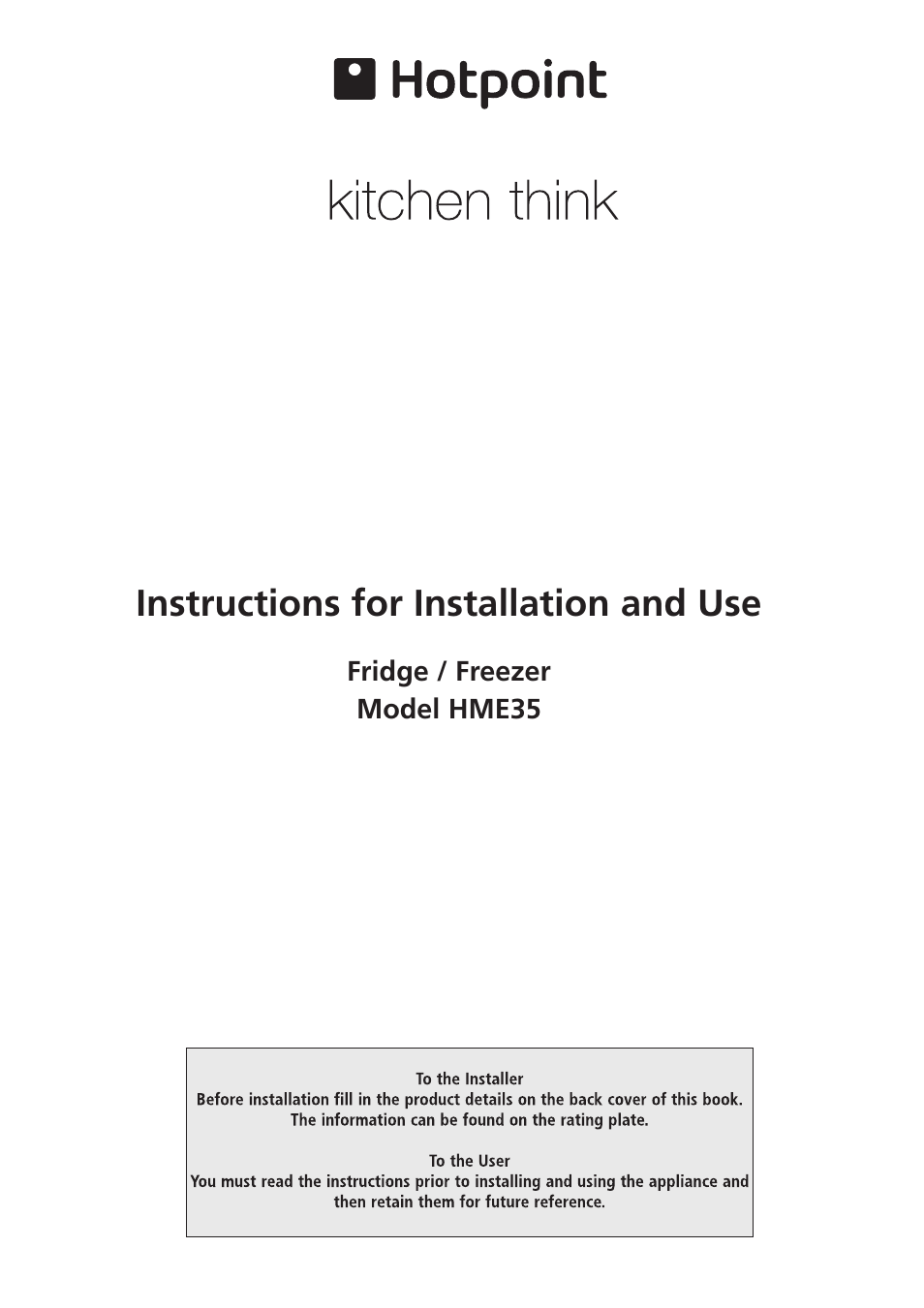 Hotpoint HME35 User Manual | 20 pages