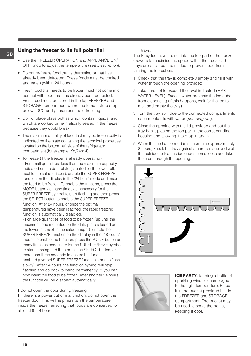 Using the freezer to its full potential | Hotpoint HME35 User Manual | Page 10 / 20