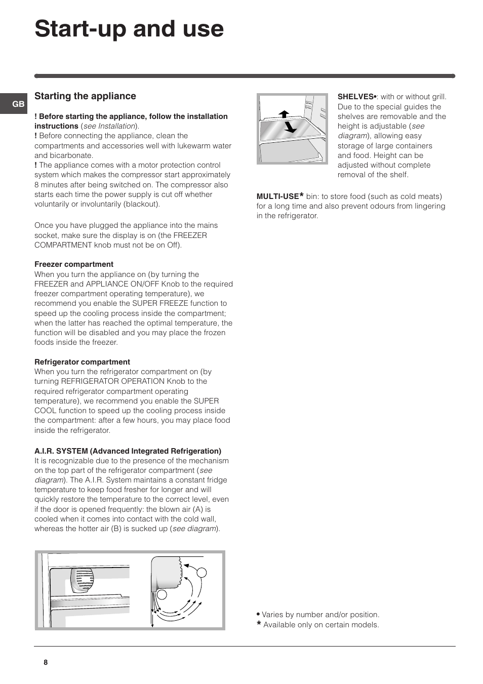 Start-up and use | Hotpoint HME35 User Manual | Page 8 / 20