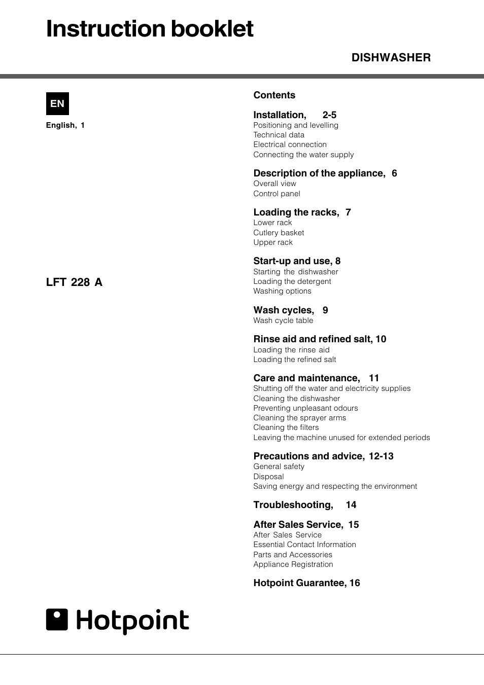 Hotpoint LFT 228 A User Manual | 16 pages