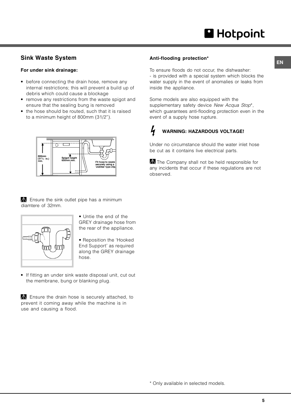 Sink waste system | Hotpoint LFT 228 A User Manual | Page 5 / 16