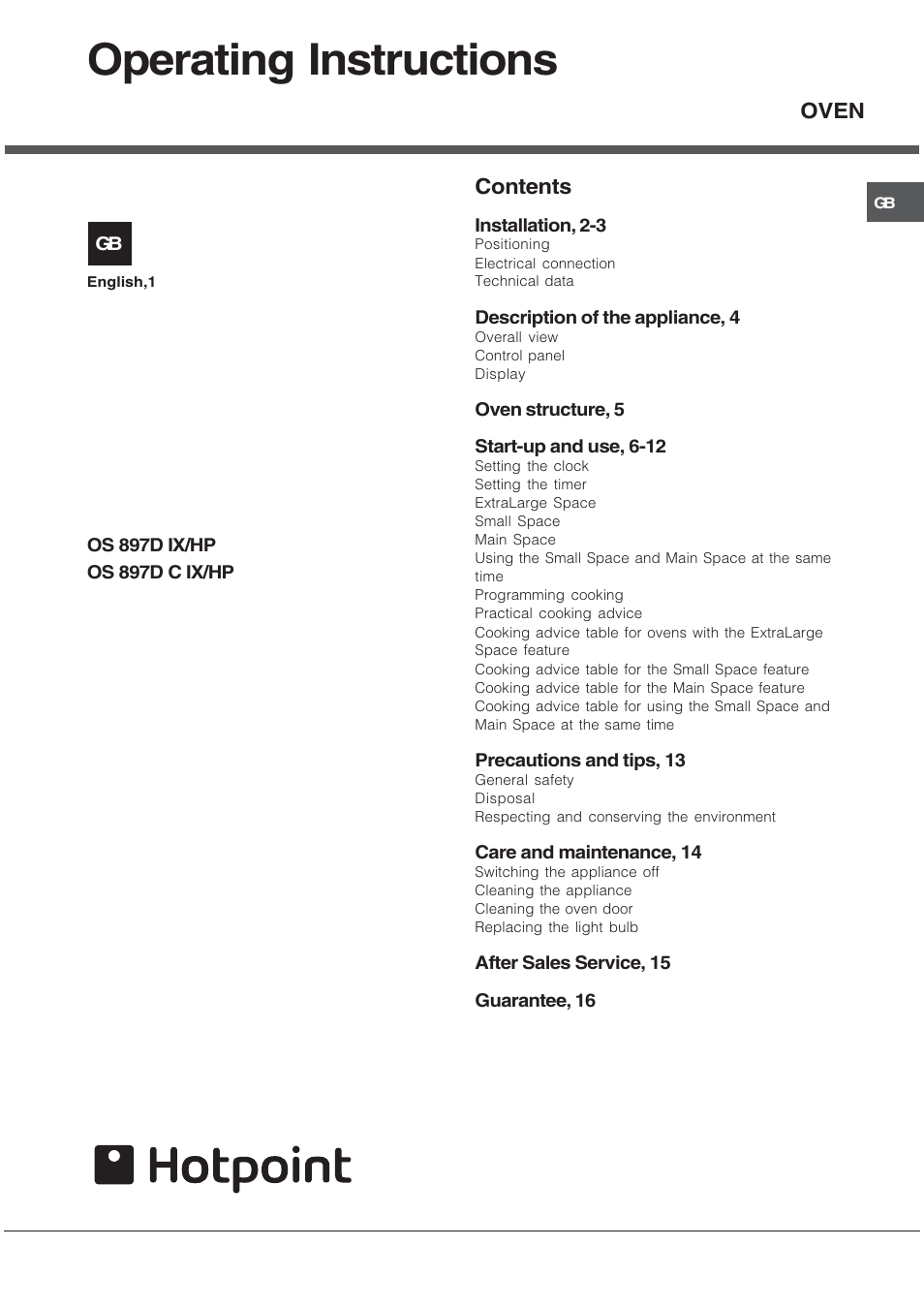 Hotpoint OS 897D C IX User Manual | 16 pages