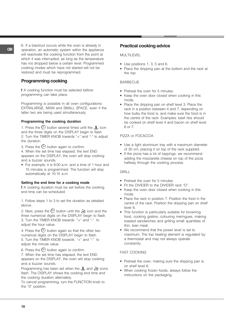 Practical cooking advice, Programming cooking | Hotpoint OS 897D C IX User Manual | Page 10 / 16