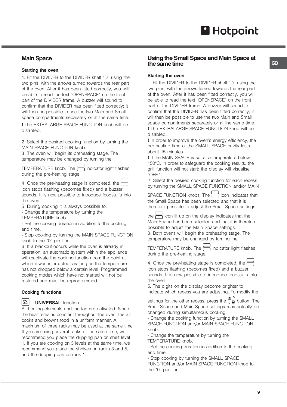 Main space | Hotpoint OS 897D C IX User Manual | Page 9 / 16