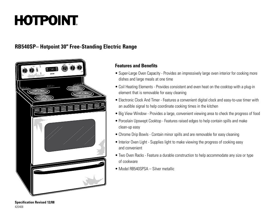 Rb540shsa | Hotpoint RB540SPSA User Manual | Page 2 / 2