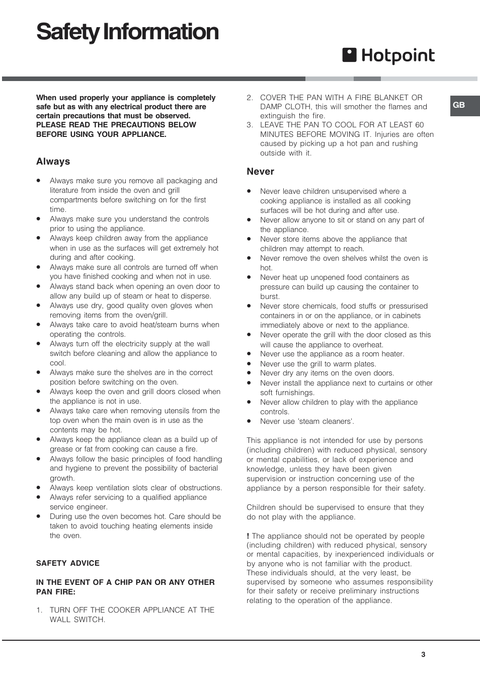 Safety information | Hotpoint DQ891 User Manual | Page 3 / 32