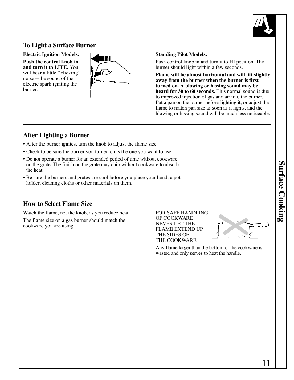 Surface cooking | Hotpoint RGB506 User Manual | Page 11 / 40