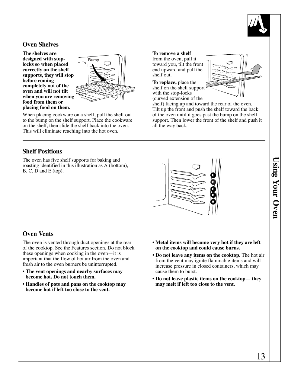 Oven vents, Using y our oven | Hotpoint RGB506 User Manual | Page 13 / 40