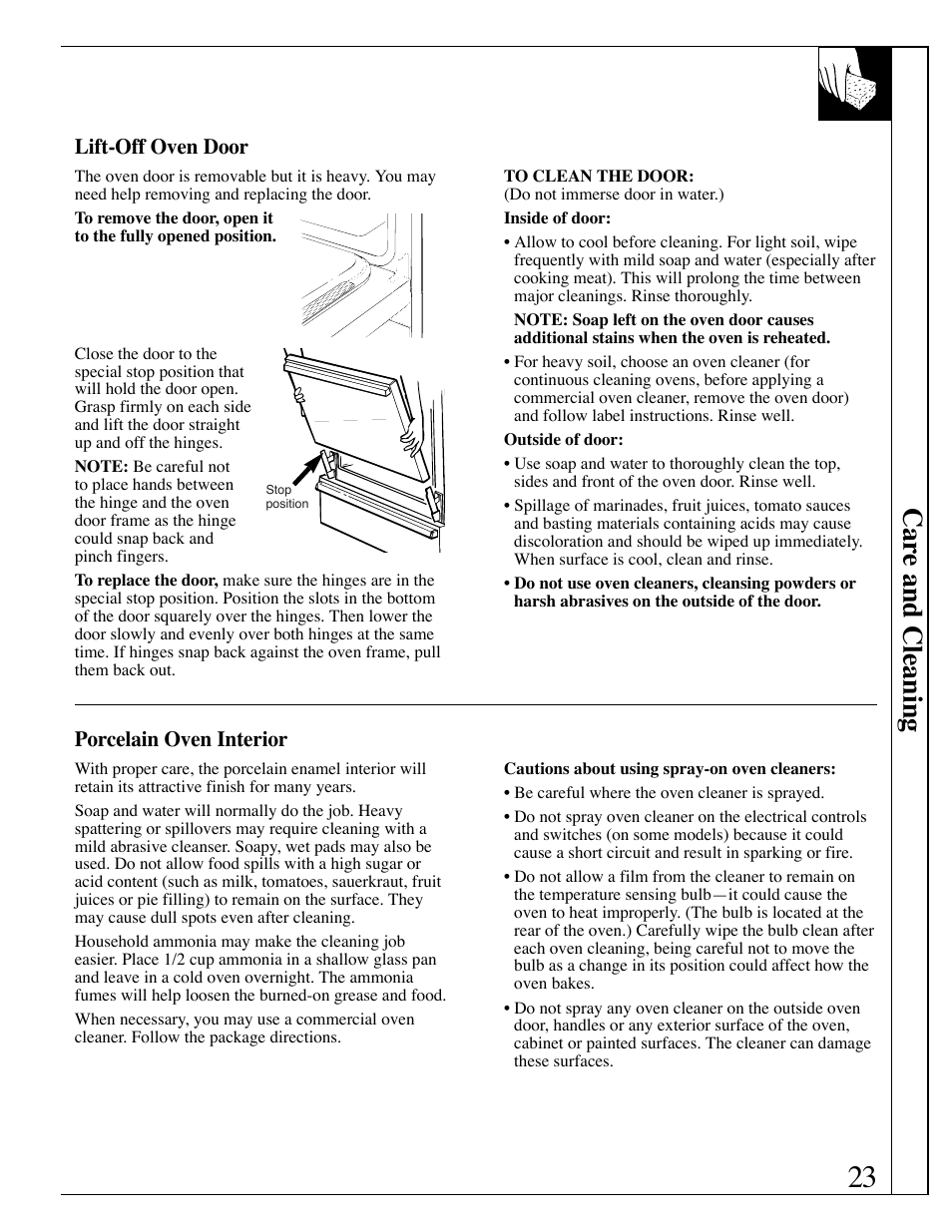 Door removal, Car e and cleaning | Hotpoint RGB506 User Manual | Page 23 / 40