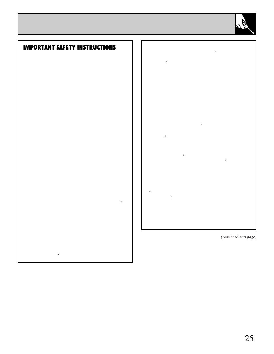 Flooring under range, Important safety instructions | Hotpoint RGB506 User Manual | Page 25 / 40