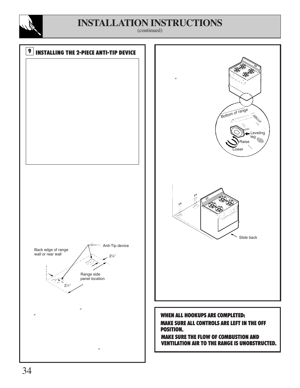 Leveling, 34 installation instructions | Hotpoint RGB506 User Manual | Page 34 / 40