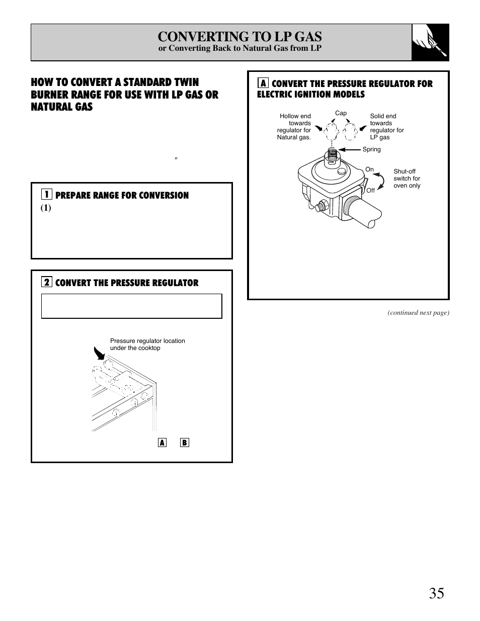 Lp conversion, 35ð37, Converting to lp gas | Hotpoint RGB506 User Manual | Page 35 / 40