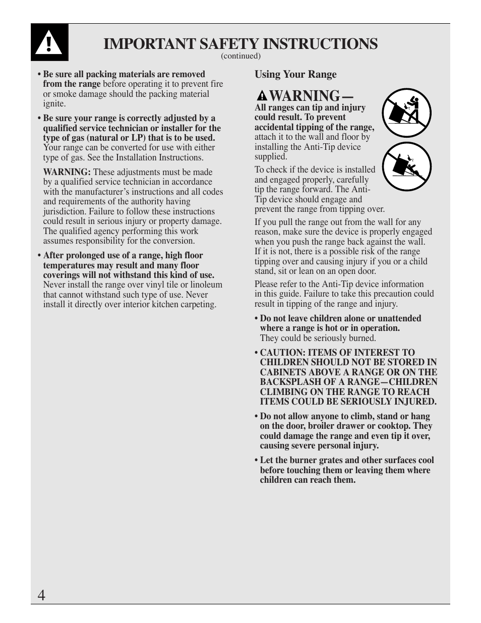 Warningñ, Important safety instructions | Hotpoint RGB506 User Manual | Page 4 / 40