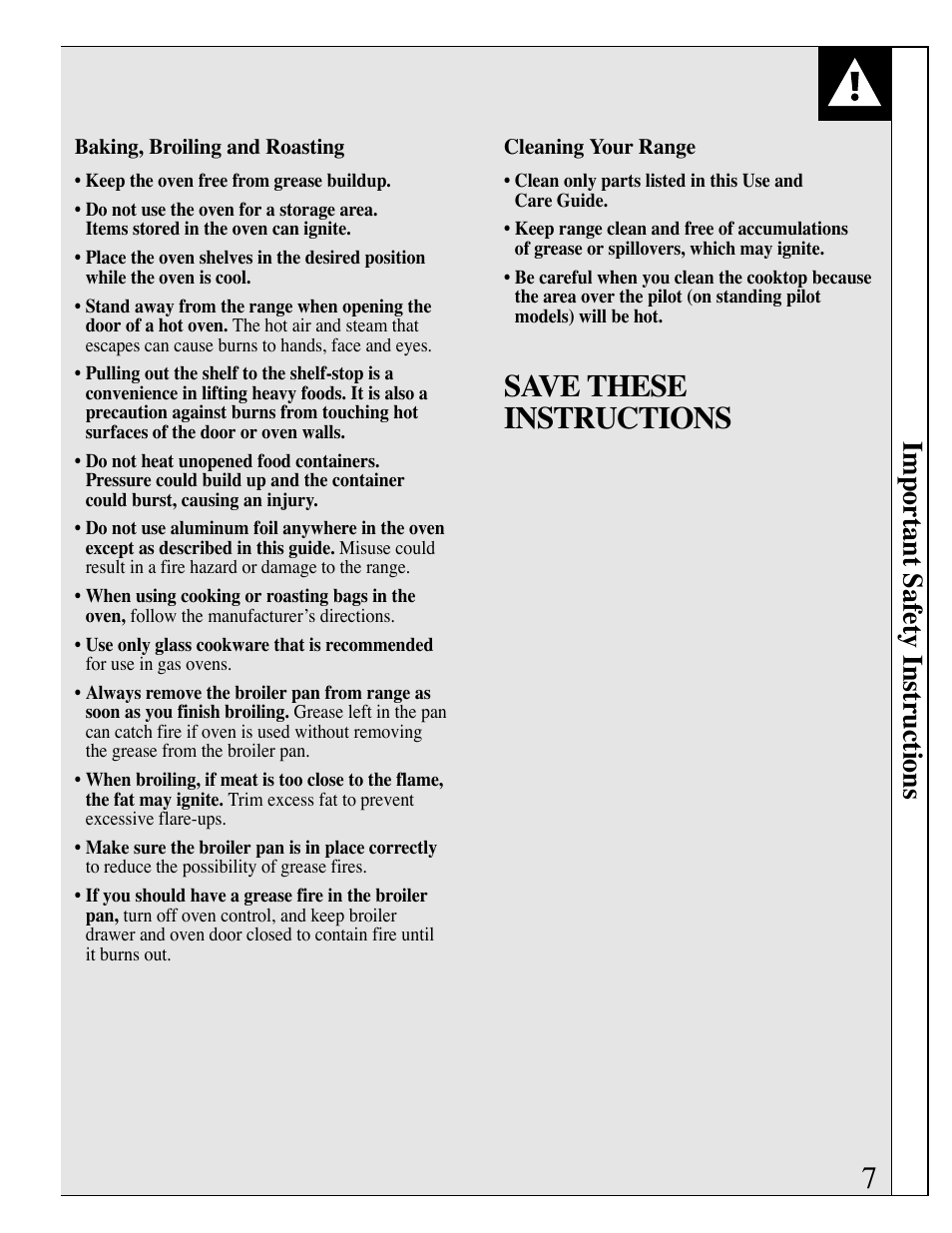 Aluminum foil, Shelves, 7, 13ð15, 17, 22 | Save these instructions 7, Impor tant safety instructions | Hotpoint RGB506 User Manual | Page 7 / 40