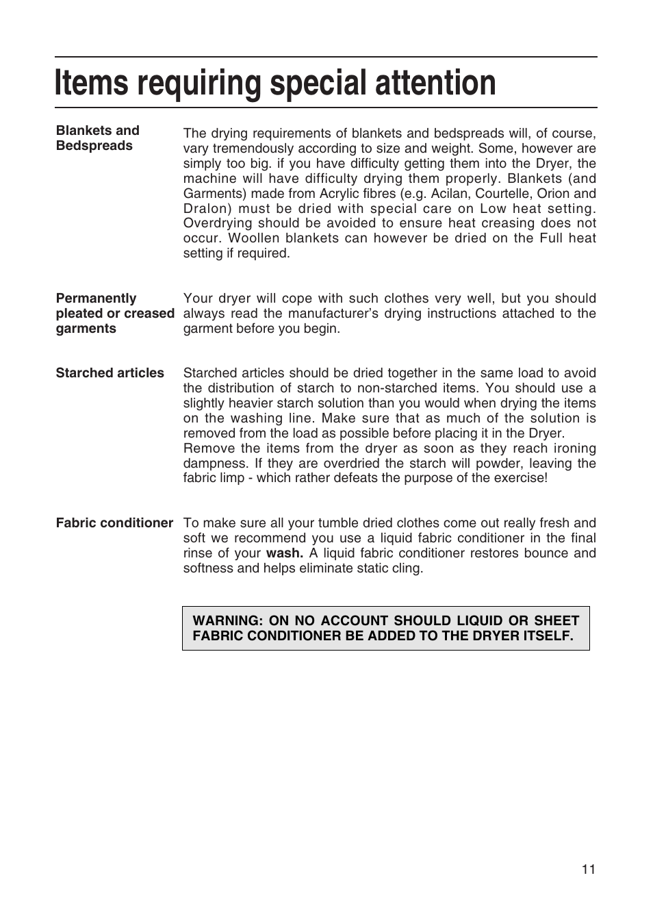 Items requiring special attention | Hotpoint TL64 User Manual | Page 12 / 114