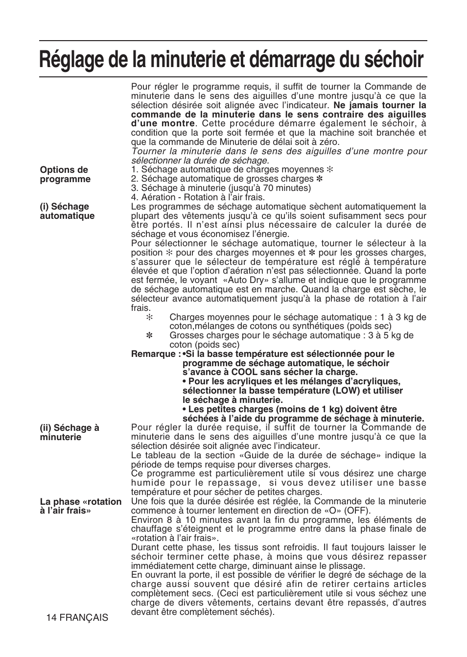 Réglage de la minuterie et démarrage du séchoir | Hotpoint TL64 User Manual | Page 33 / 114