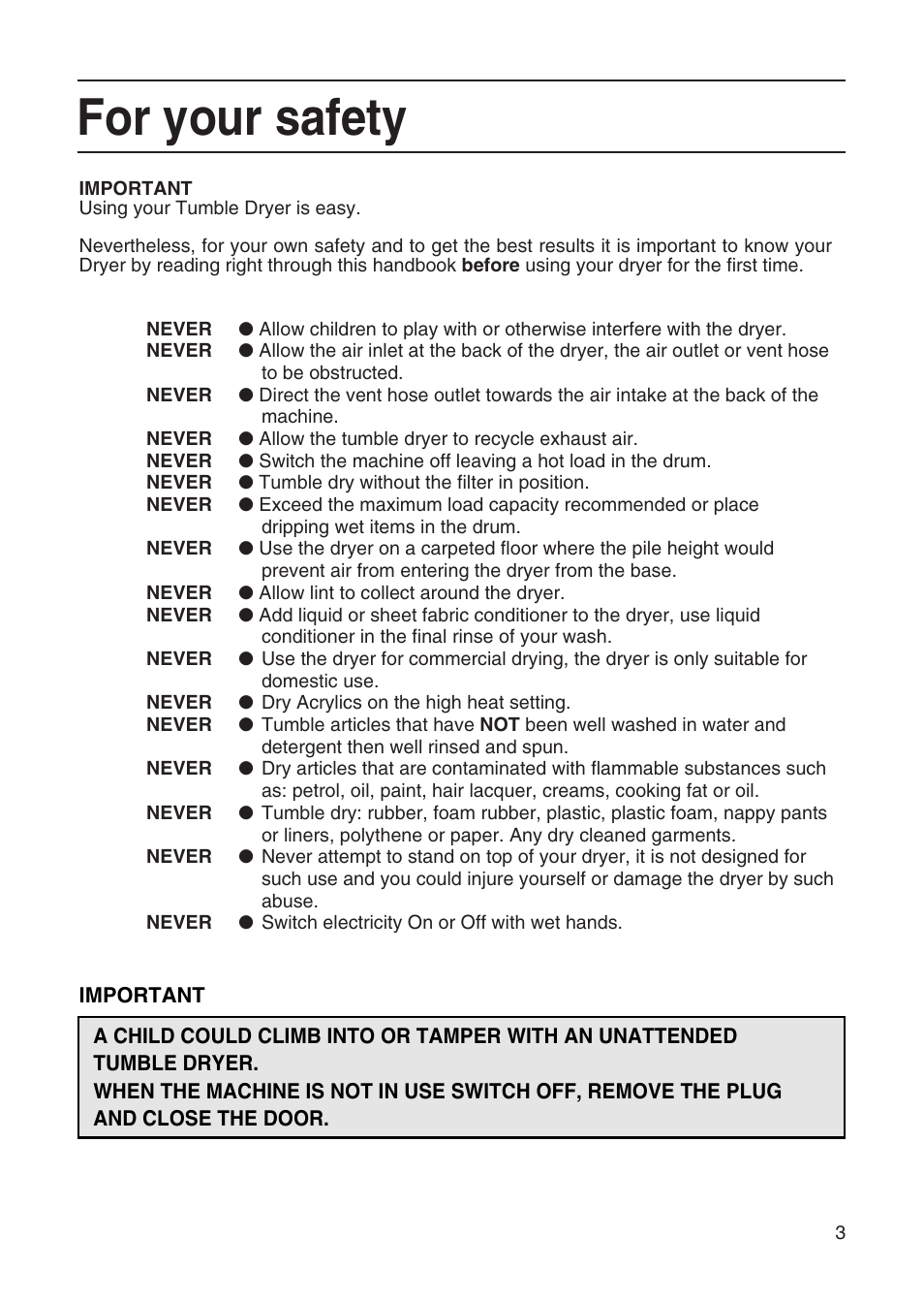 For your safety | Hotpoint TL64 User Manual | Page 4 / 114