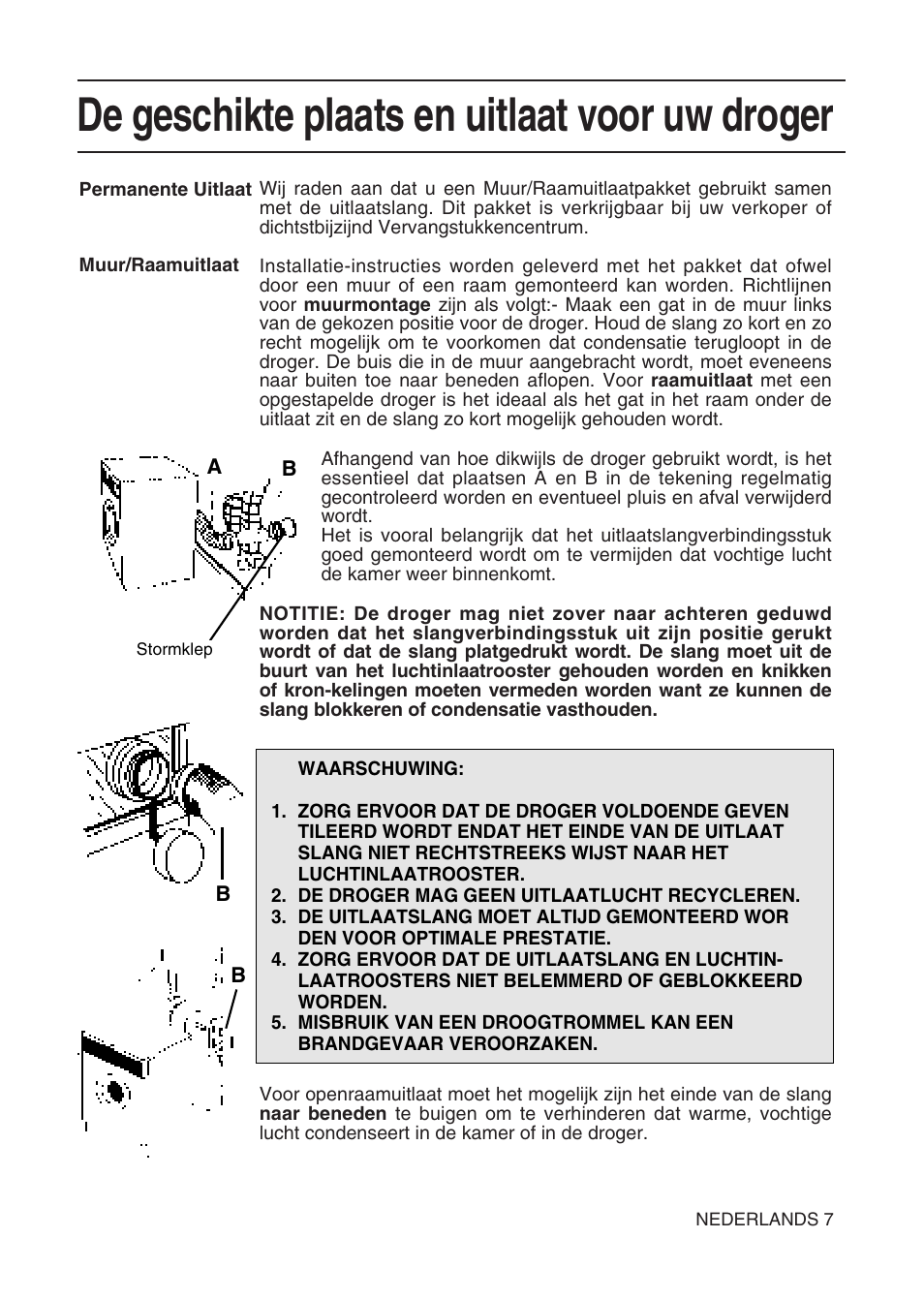 De geschikte plaats en uitlaat voor uw droger | Hotpoint TL64 User Manual | Page 44 / 114