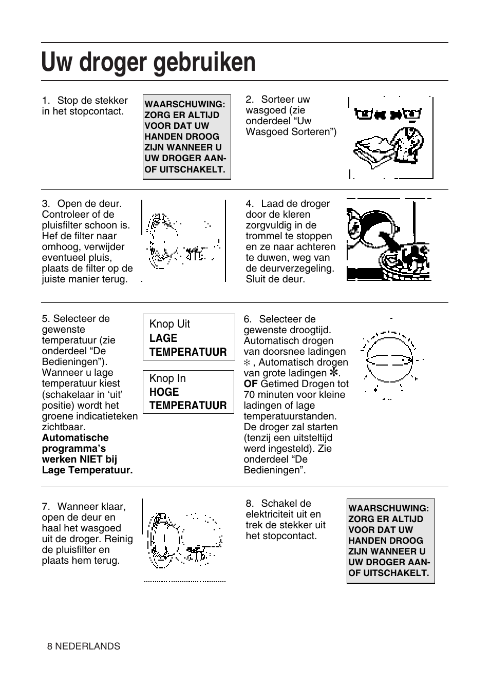 Uw droger gebruiken | Hotpoint TL64 User Manual | Page 45 / 114