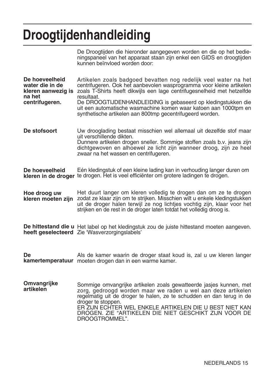 Droogtijdenhandleiding | Hotpoint TL64 User Manual | Page 52 / 114