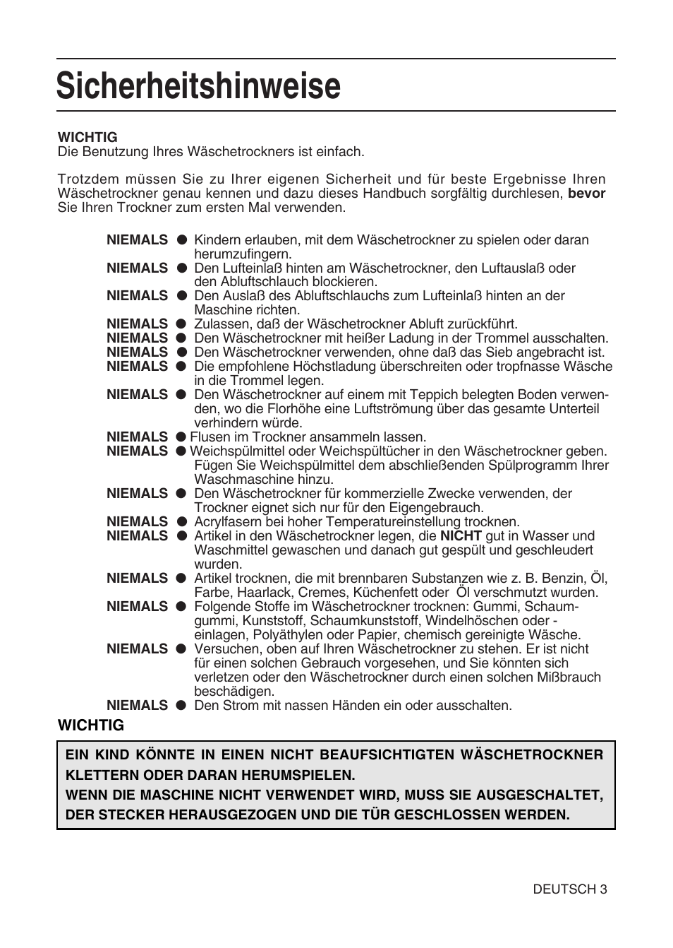 Sicherheitshinweise | Hotpoint TL64 User Manual | Page 58 / 114