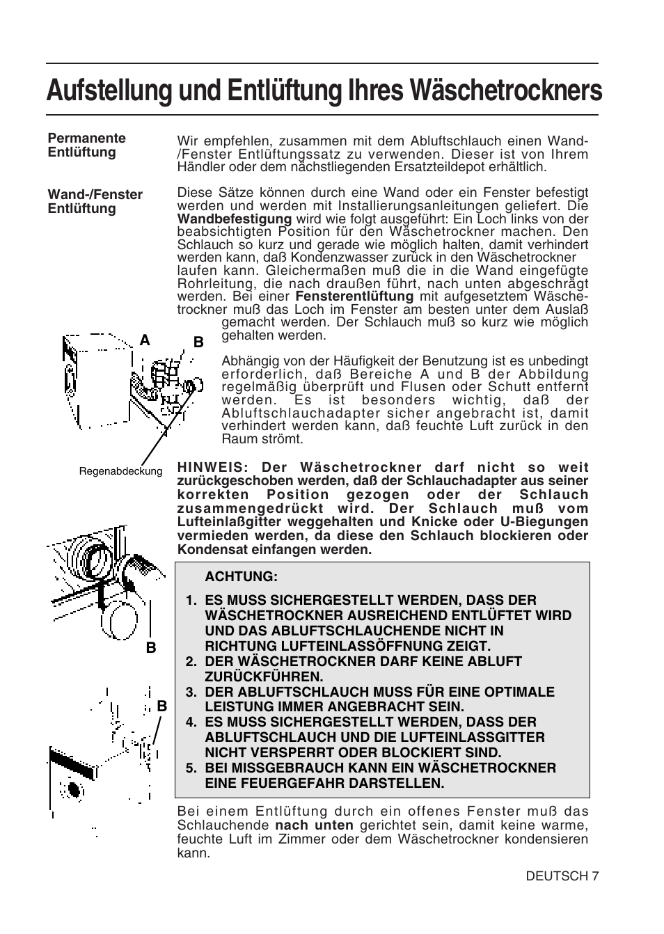 Aufstellung und entlüftung ihres wäschetrockners | Hotpoint TL64 User Manual | Page 62 / 114