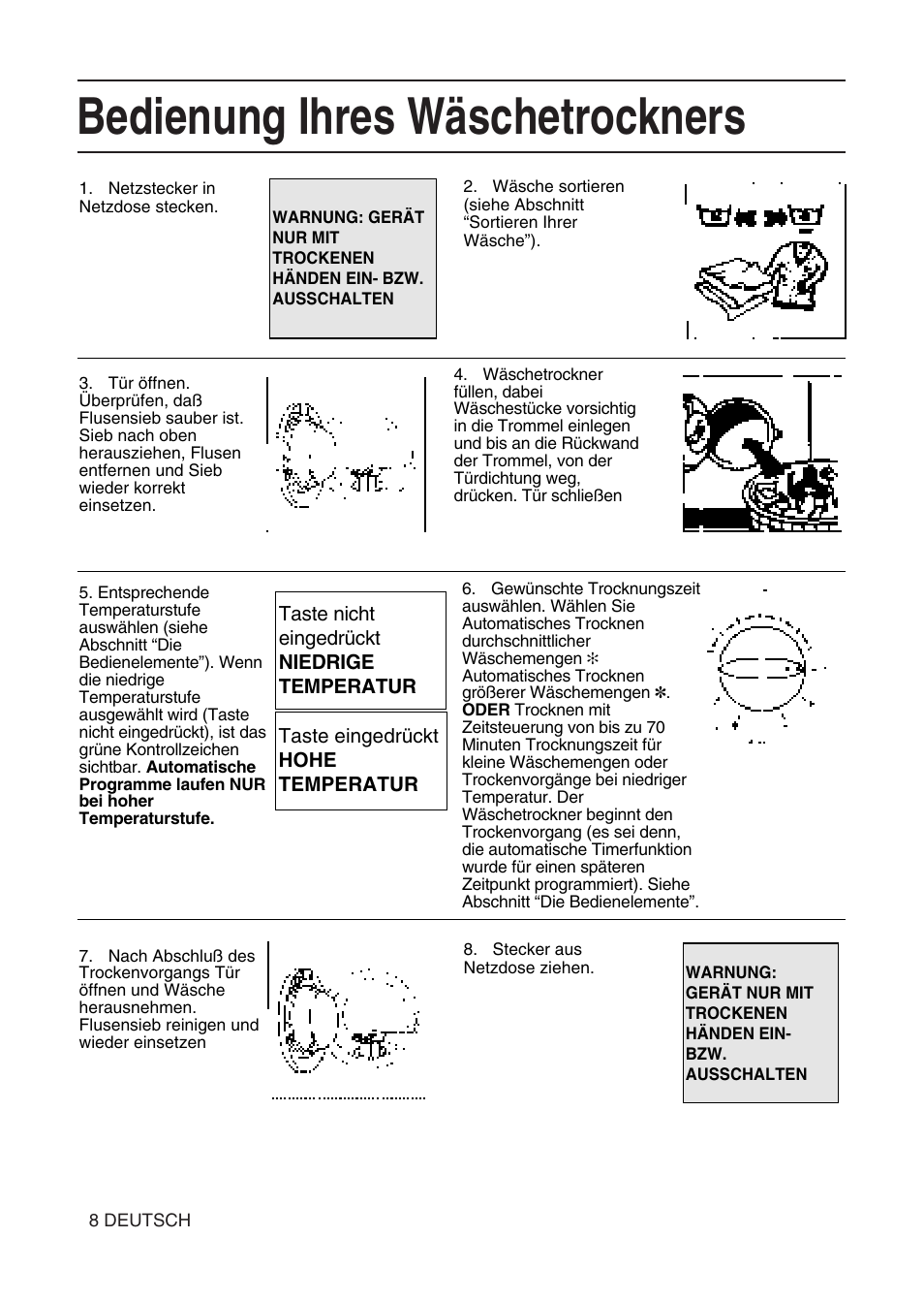 Bedienung ihres wäschetrockners | Hotpoint TL64 User Manual | Page 63 / 114