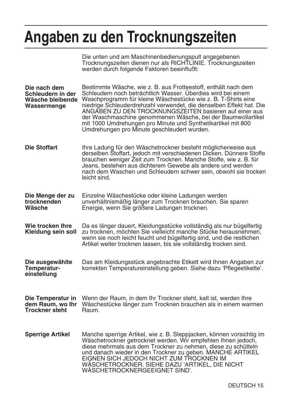 Angaben zu den trocknungszeiten | Hotpoint TL64 User Manual | Page 70 / 114