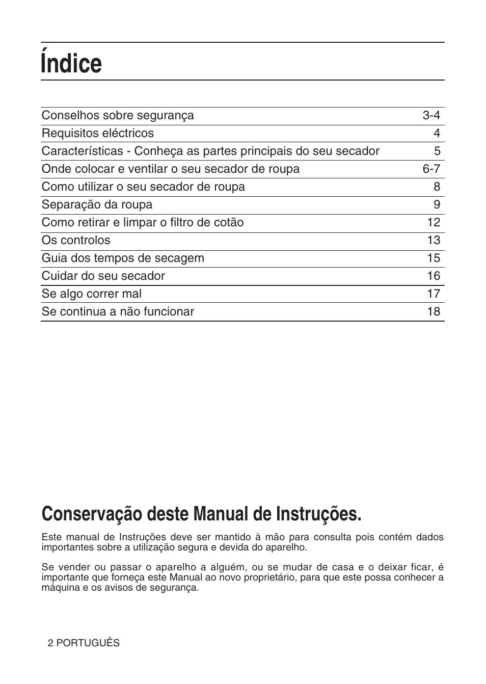 Índice, Conservação deste manual de instruções | Hotpoint TL64 User Manual | Page 75 / 114