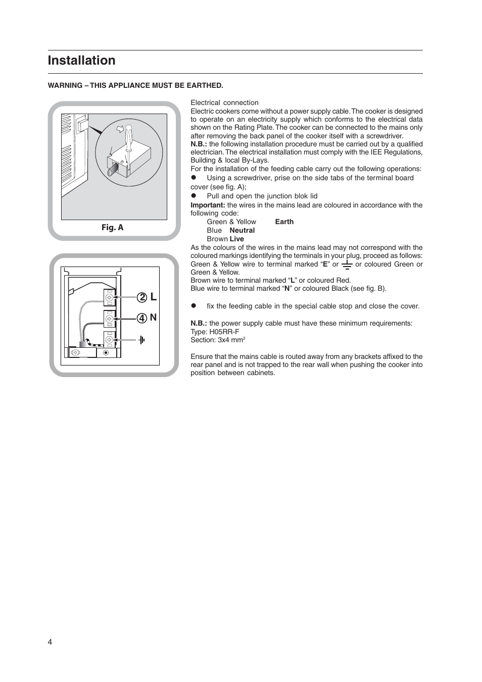 Installation, 42 n | Hotpoint EW48X User Manual | Page 4 / 32