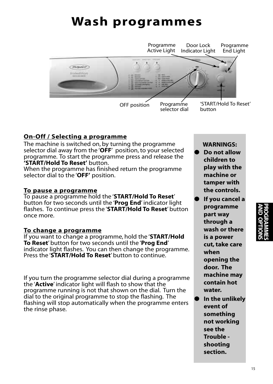 Wash programmes | Hotpoint WMA11 User Manual | Page 15 / 24