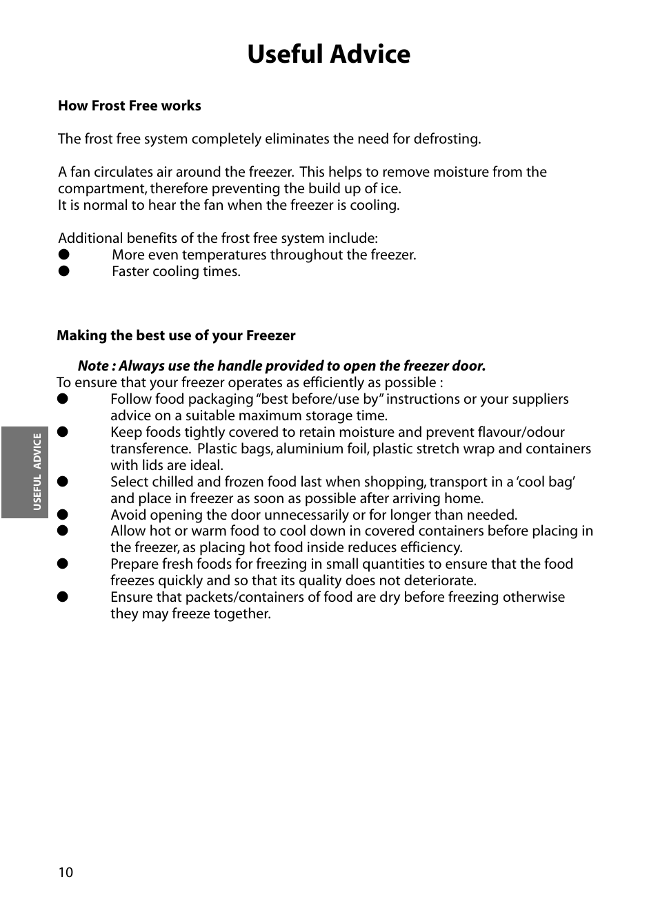 Useful advice | Hotpoint FZA34 User Manual | Page 10 / 20