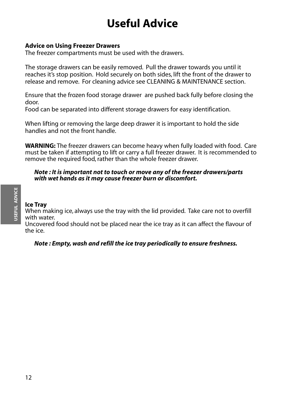 Useful advice | Hotpoint FZA34 User Manual | Page 12 / 20