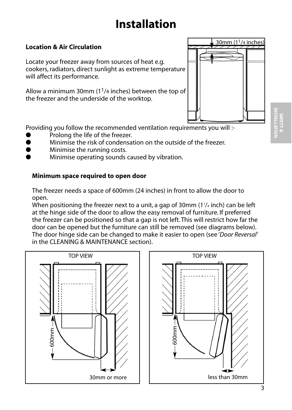 Installation | Hotpoint FZA34 User Manual | Page 3 / 20