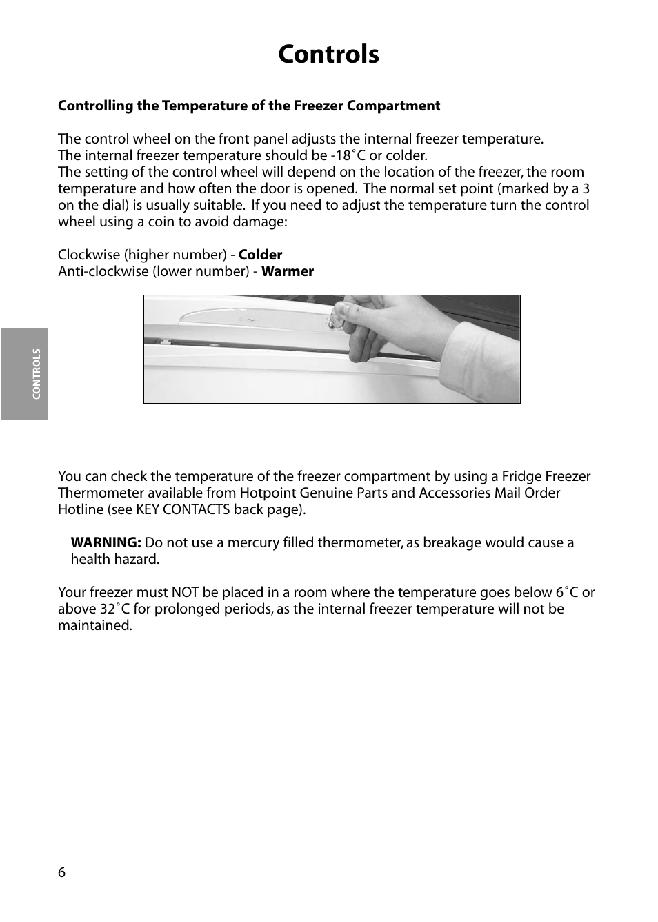 Controls | Hotpoint FZA34 User Manual | Page 6 / 20