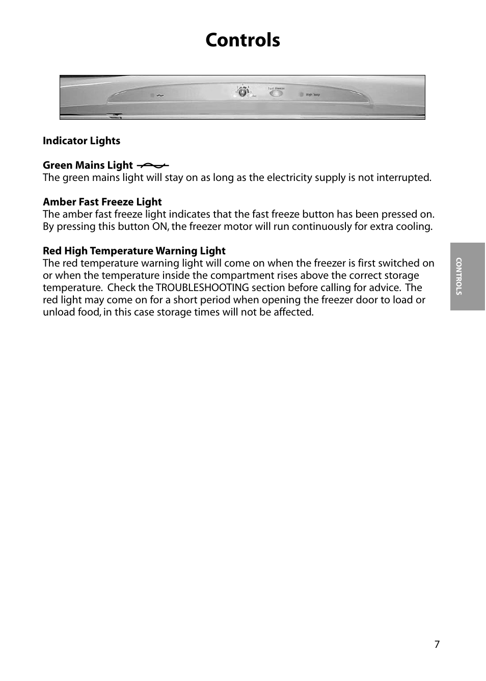 Controls | Hotpoint FZA34 User Manual | Page 7 / 20