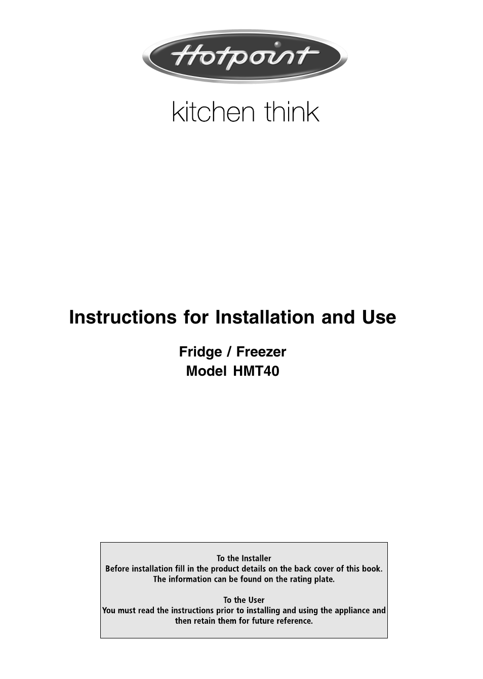 Hotpoint HMT40 User Manual | 20 pages