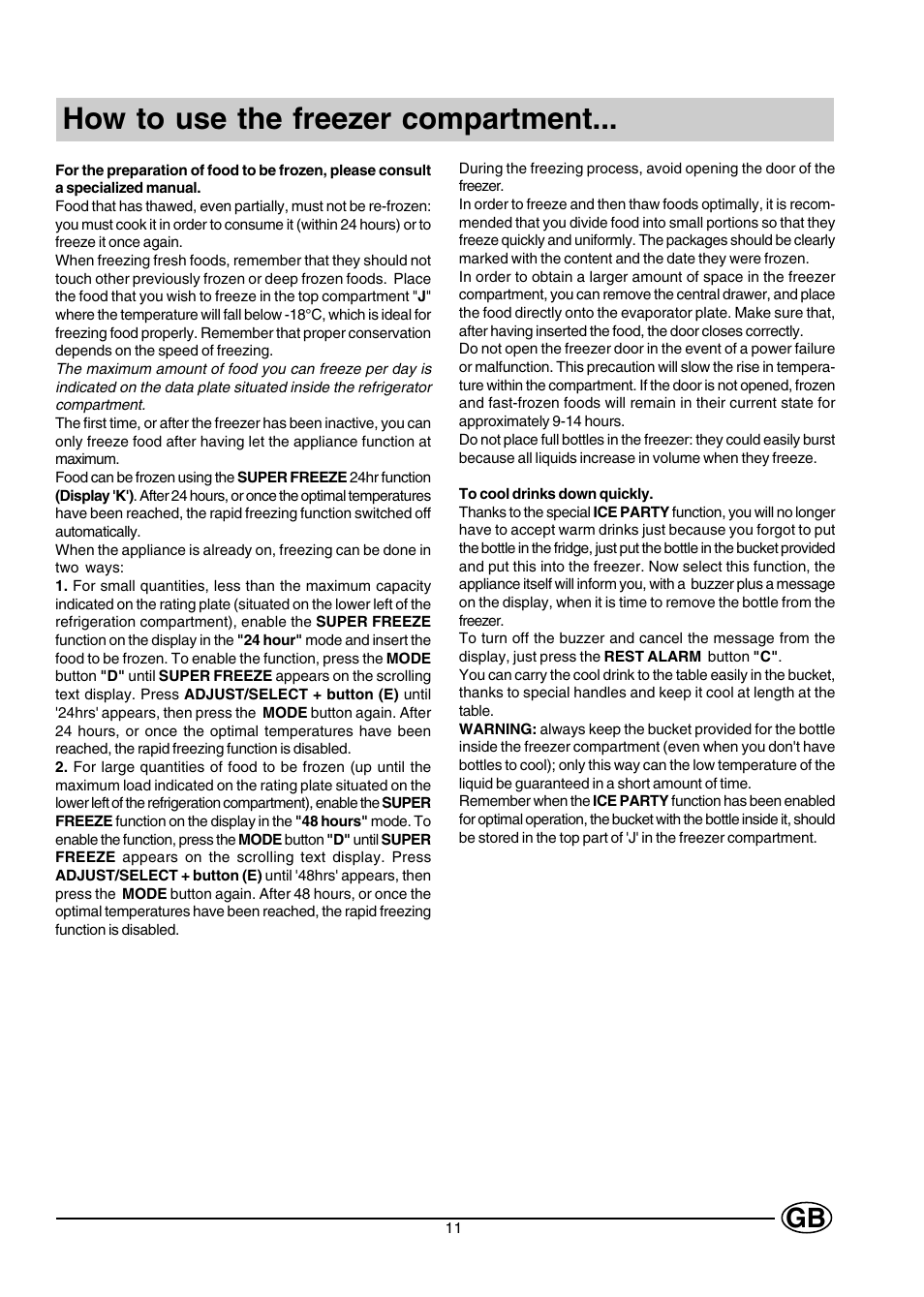 How to use the freezer compartment | Hotpoint HMT40 User Manual | Page 11 / 20