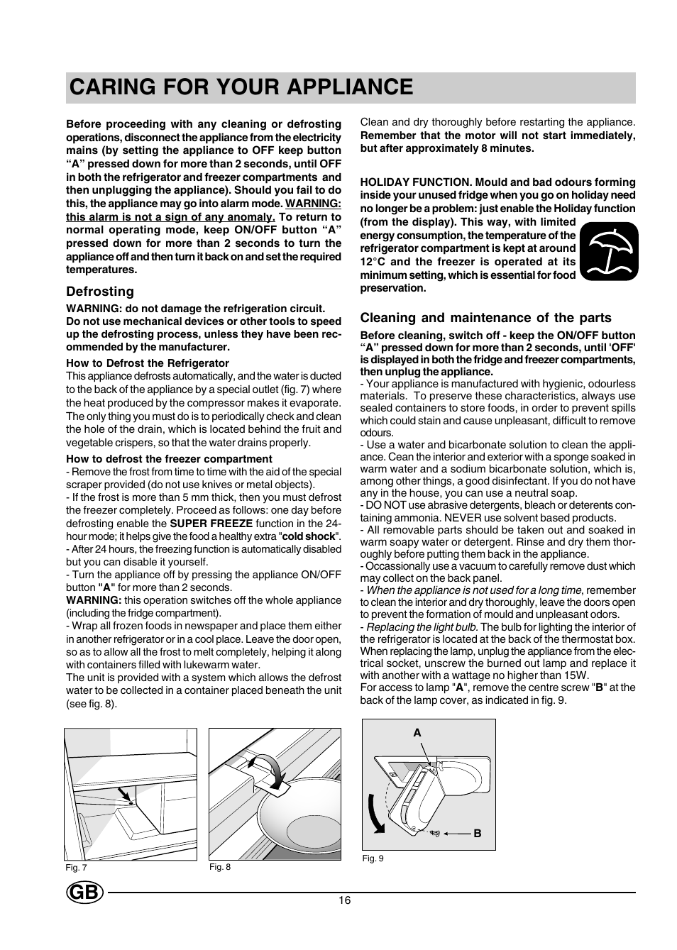 Caring for your appliance | Hotpoint HMT40 User Manual | Page 16 / 20