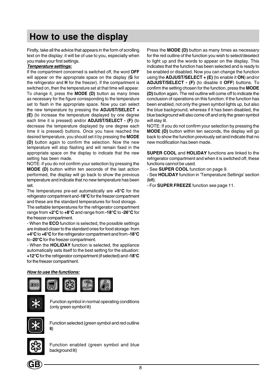 How to use the display | Hotpoint HMT40 User Manual | Page 8 / 20