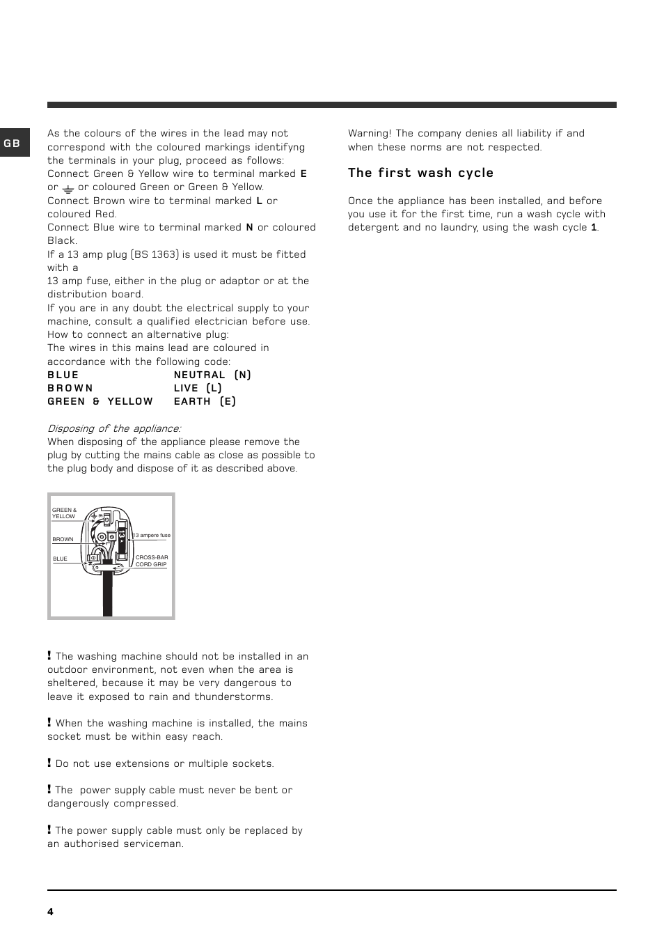 The first wash cycle | Hotpoint Washing Machine WMF User Manual | Page 4 / 16