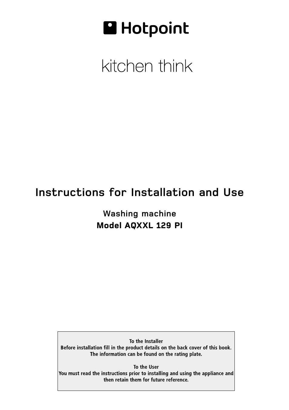 Hotpoint AQXXL 129 User Manual | 20 pages