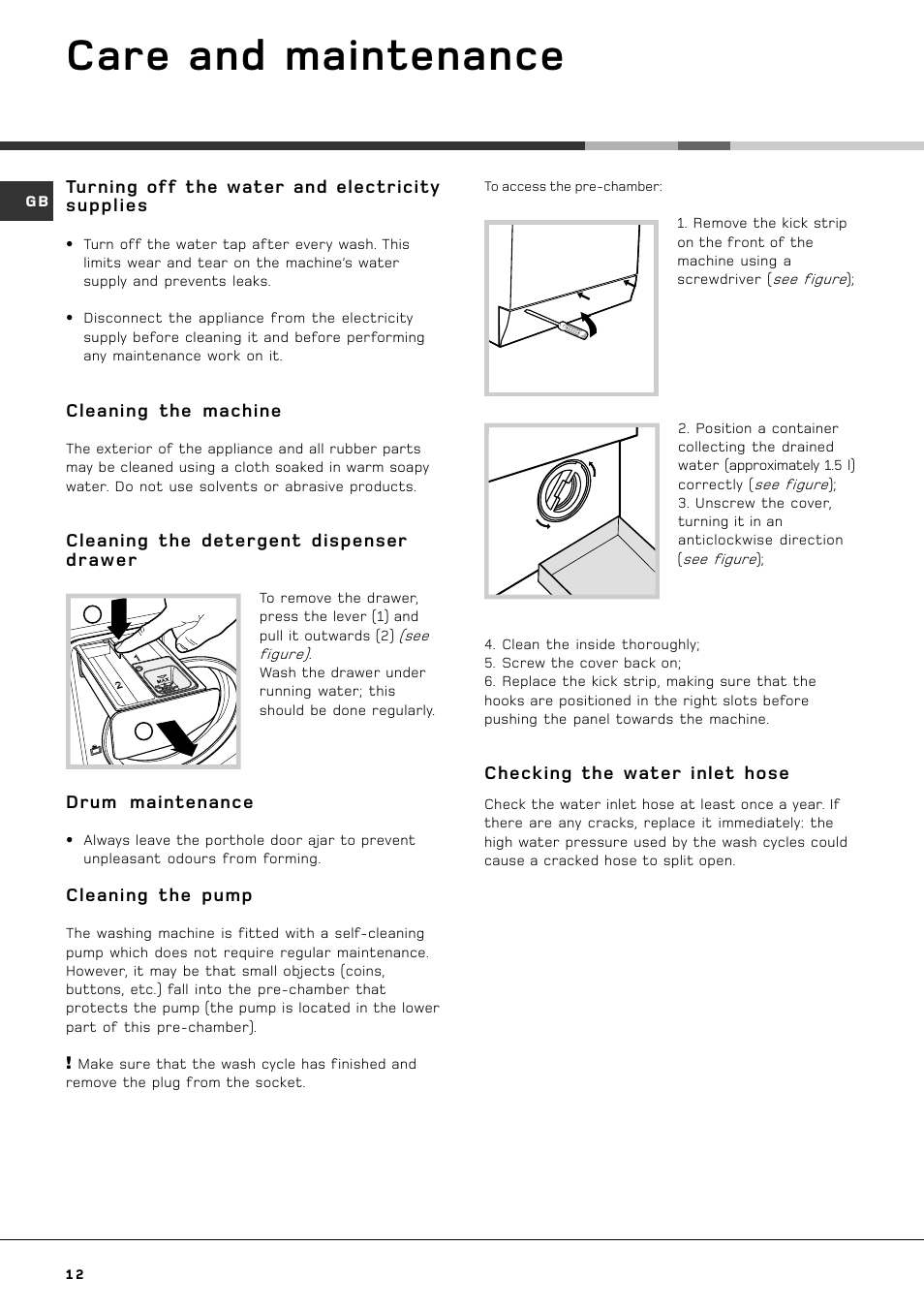 Care and maintenance | Hotpoint AQXXL 129 User Manual | Page 14 / 20