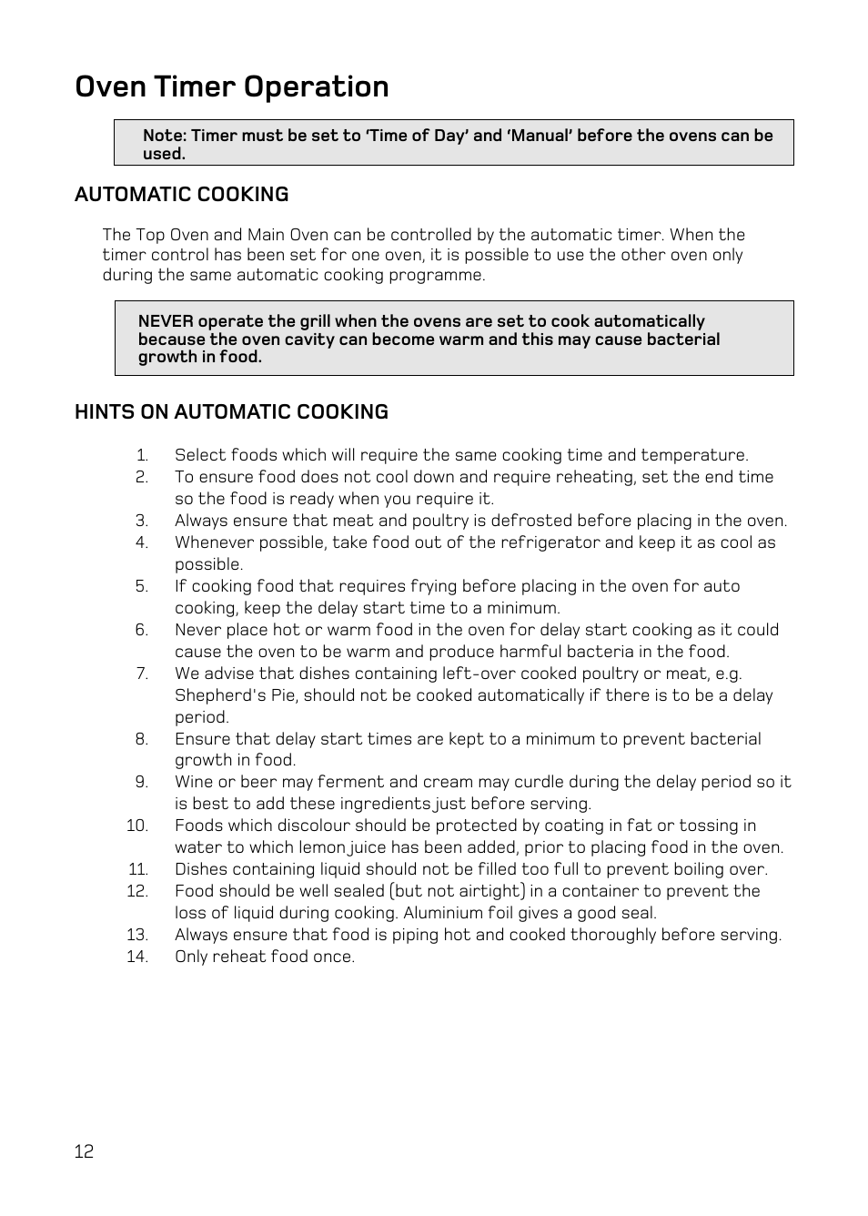 Oven timer operation | Hotpoint DQ47 Mk2 User Manual | Page 12 / 48