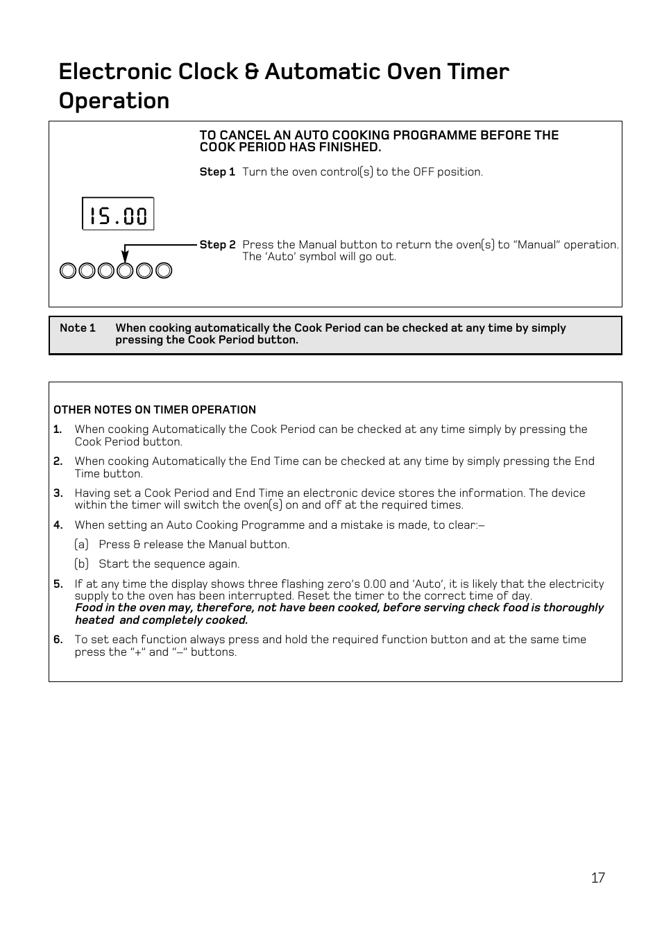 Electronic clock & automatic oven timer operation | Hotpoint DQ47 Mk2 User Manual | Page 17 / 48