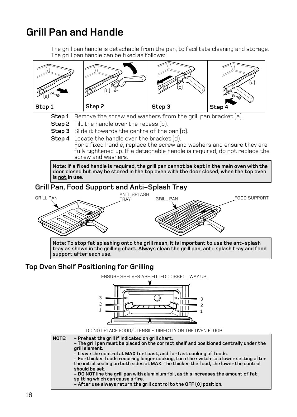 Grill pan and handle | Hotpoint DQ47 Mk2 User Manual | Page 18 / 48