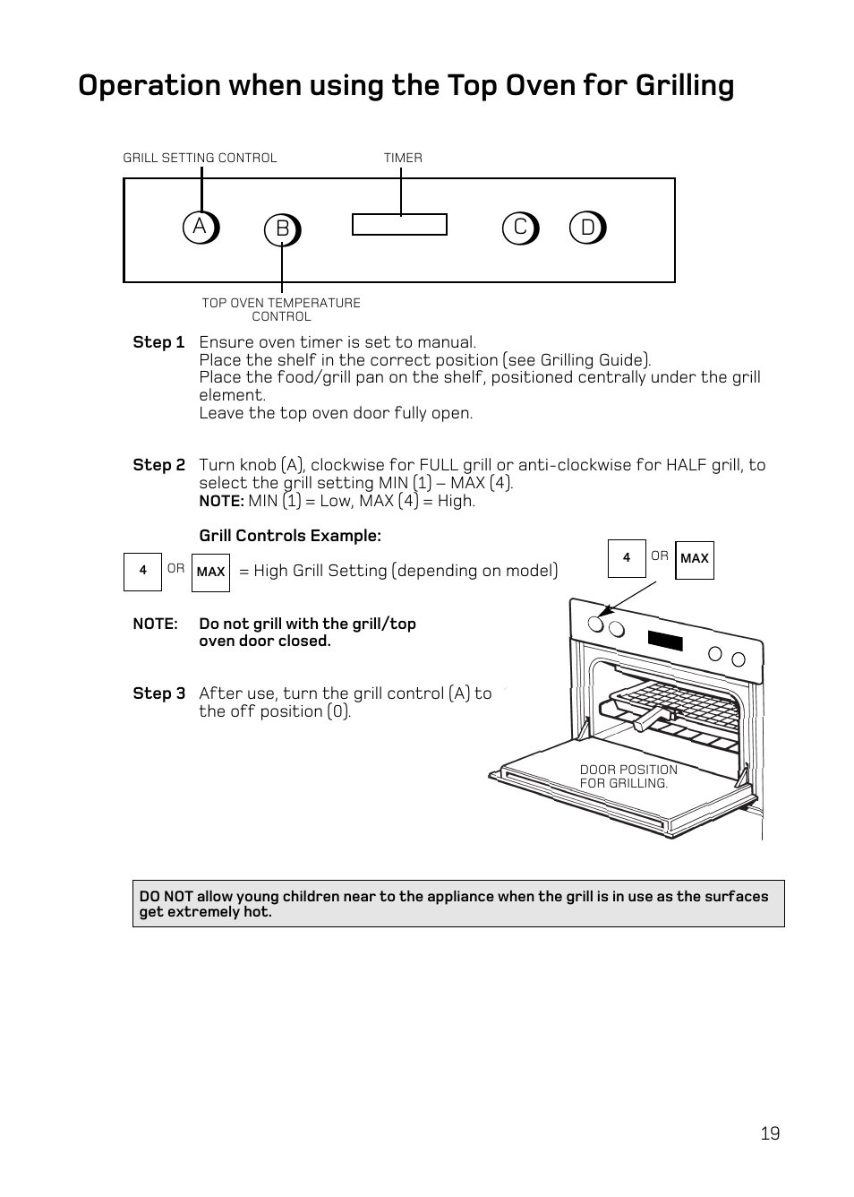Operation when using the top oven for grilling | Hotpoint DQ47 Mk2 User Manual | Page 19 / 48