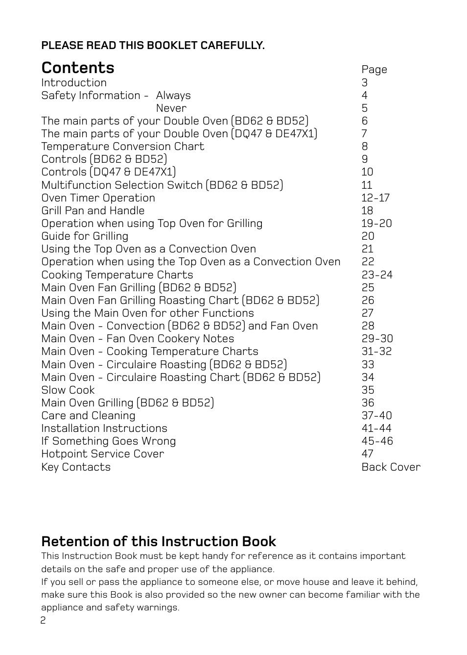 Hotpoint DQ47 Mk2 User Manual | Page 2 / 48